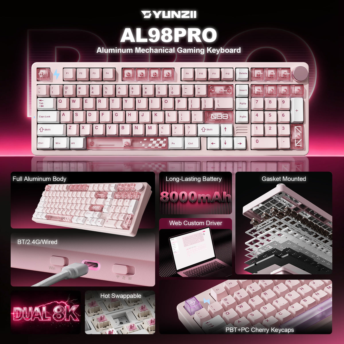 YUNZII AL98 PRO 96% 1800 compact layout with number pad and knob